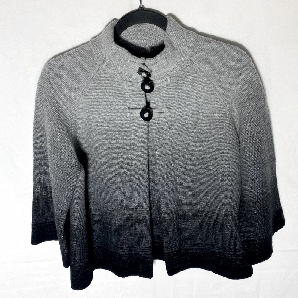 Jones New York Black Grey Ombre 2 Button Wool Angora Blend 3/4 Sleeve Cardigan L